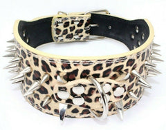 3" WIDE RAZOR SHARP Spiked Studded PU Leather Dog Pet Collar 3ROWS 19-22" 21-24"