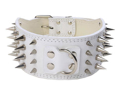 3" WIDE RAZOR SHARP Spiked Studded Leather Dog Pet Collar 4-ROWS 19-22" 21-24"