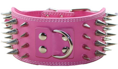 3" WIDE RAZOR SHARP Spiked Studded Leather Dog Collar 4-ROWS 19-22" 21-24"-ROSE