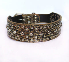 Studded Spiked Metal Dog Collar Faux Leather Pitbull Mastiff Spiked GOLD LEOPARD