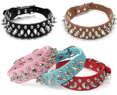 Small Dog Spiked Studded Rivets Dog Pet Leather Collar Can Go With Harness-BROWN