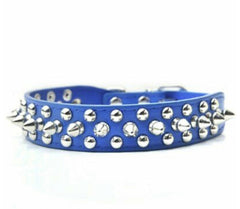 Small Dog Spiked Studded Rivets Pet Leather Collar Can Go With Harness-NAVY BLUE