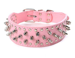 2" PINK Metal Spiked Studded Leather Dog Collar Pit Bull Rivets M LARGE XL 2XL