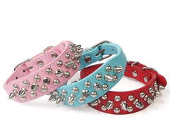 Small Dog Spiked Studded Rivets Dogs Pet Leather Collar Can Go With Harness-PINK
