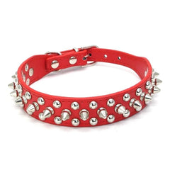 Small Dog Spiked Studded Rivets Dog Pets Leather Collar Can Go With Harness- RED