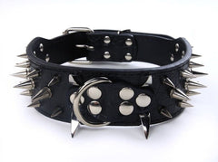 SHARP RAZOR Metal Spikes Studded Rivets PU Leather Dog Collar Black Grey Brown L