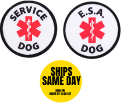 SERVICE DOG OR EMOTIONAL SUPPORT ANIIMAL ESA E.S.A. PATCHES SMALL MEDIUM ROUND