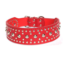 Studded Spike Metal Dog Collar Faux Leather Large Pitbull Mastiff Spike L XL RED
