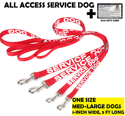 ALL ACCESS Service Dog Canine Leash 4 Harness Non Padded Reflective Small Large