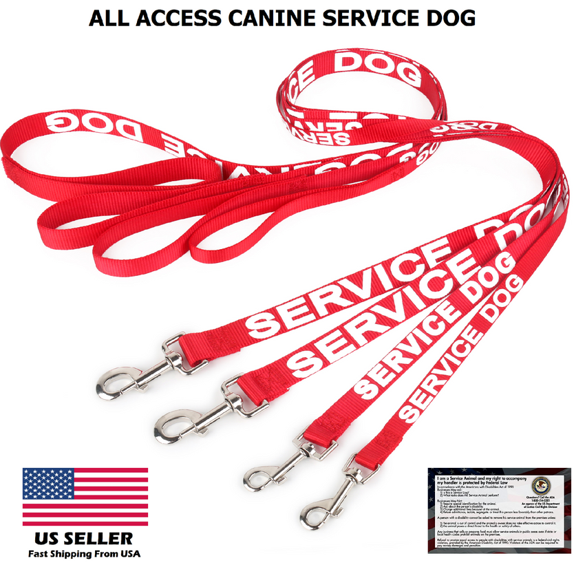 ALL ACCESS Service Dog LEASH w/ Neoprene Padded Handle Reflective, ADA Info Card