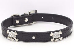 SKULL Diamond & Crystal Rhinestone Leather Dog Collar Puppy Cat XS S Small Bling
